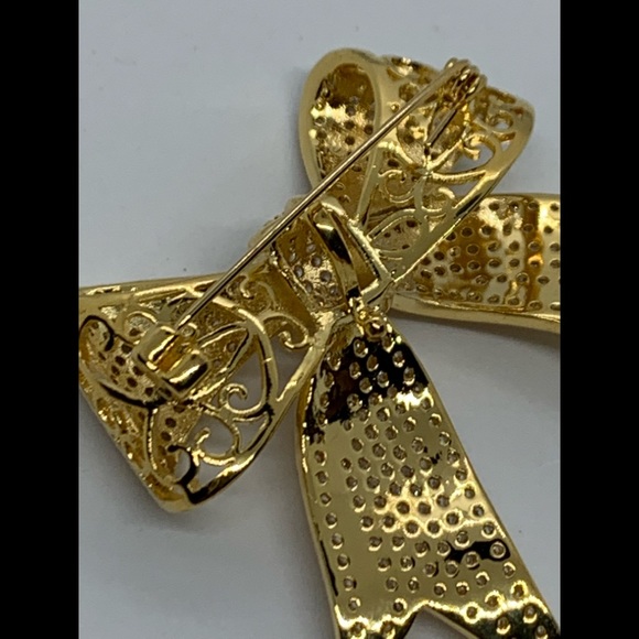 Bow Bowknot Bling CZ Pin Brooch Necklace - Picture 5 of 8